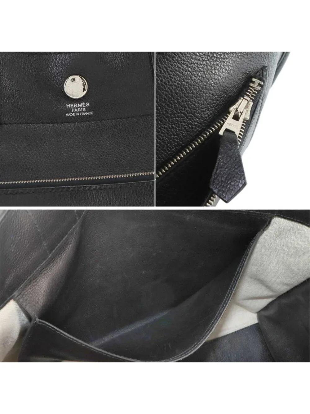 Hermes Sac Berlant Business Hand Bag Ever Gray Black Silver